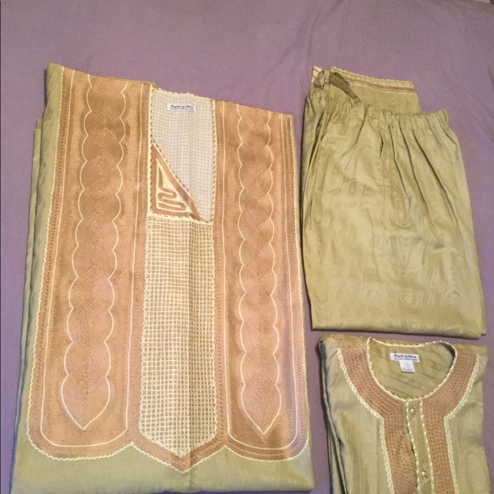 Men's Elegant Embroidered Set - Olive and Beige